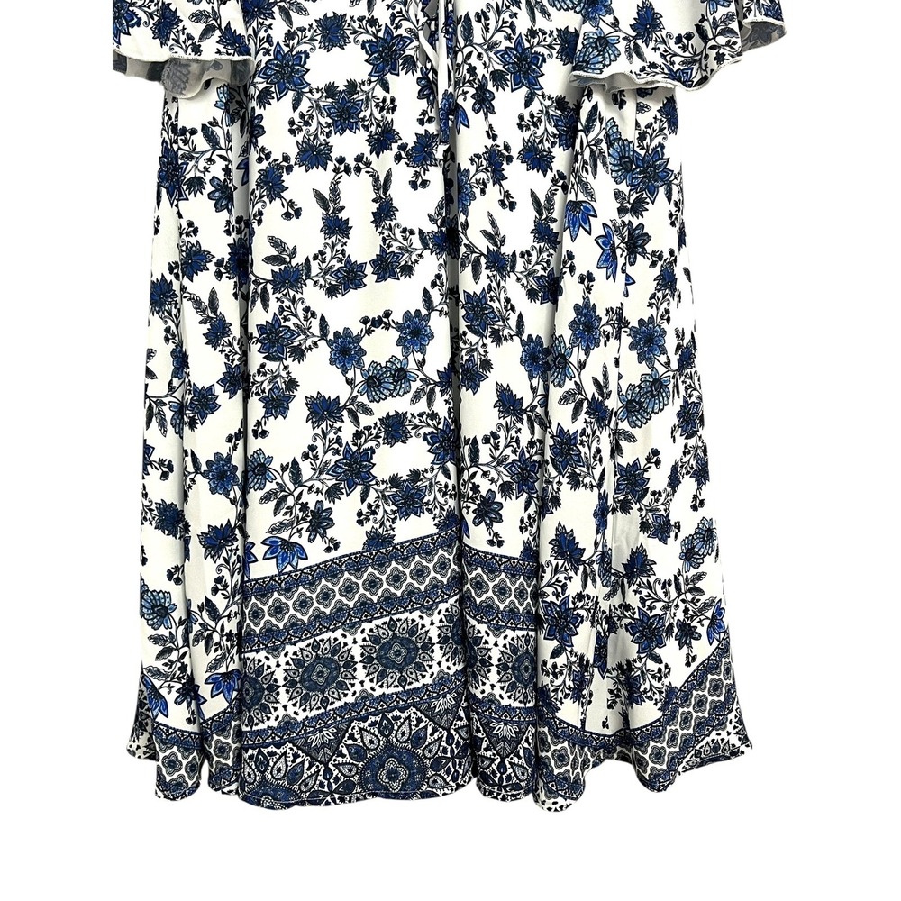 Show Me Your Mumu Dress Womens Medium White Blue Floral Lace Up Flutter Sleeve - Picture 6 of 9